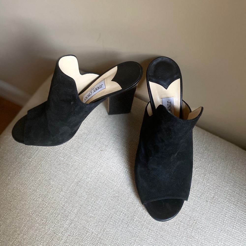 Perfect Jimmy Choo Hustle Black Mules Heels Suede- Size 39